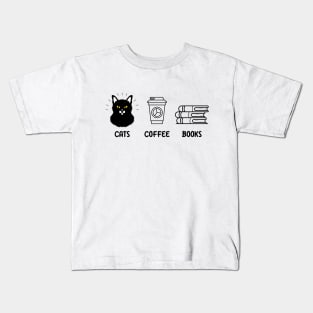 Cats Coffee And Books Kids T-Shirt